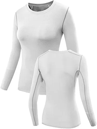 Neleus Women's 3 Pack Dry Fit Athletic Compression Long Sleeve T Shirt,Black,Red,White,Medium