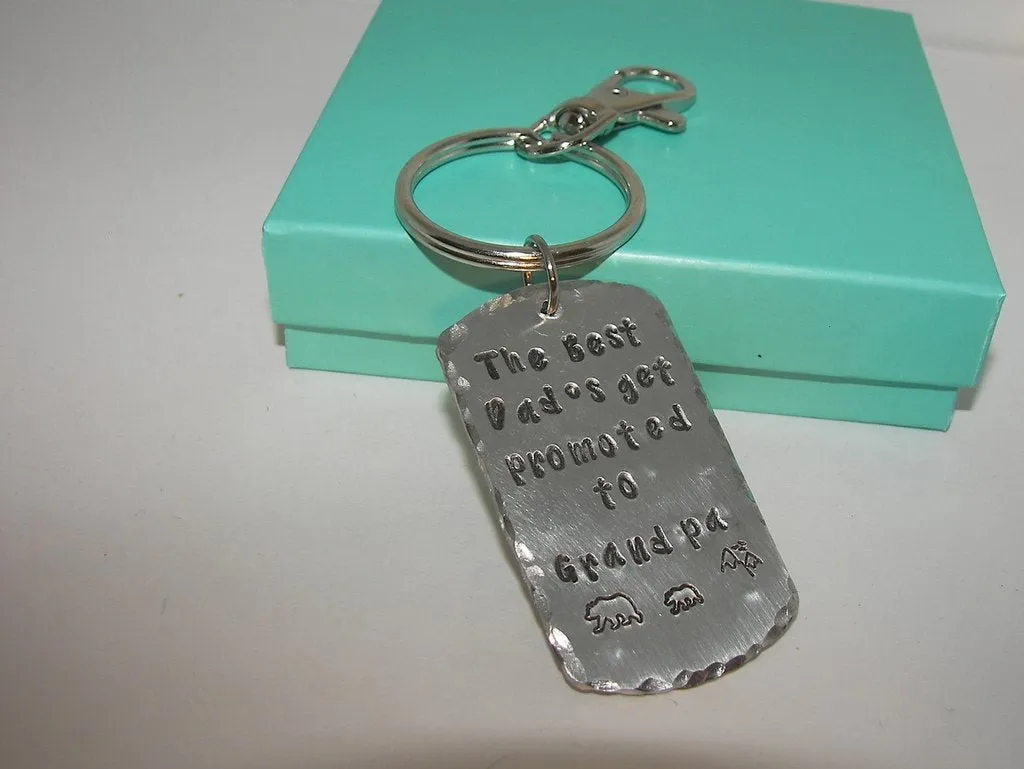 new granddad keychain, grandfather keychain, gift for granddaddy , pa pa bear gift for dad,   personalized keychain, handstamped jewelry