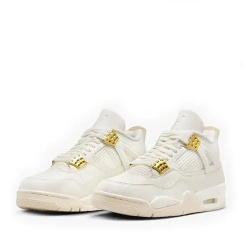 NIKE Air Jordan 4 Retro Womens-Size 8, Sail/Metallic Gold-black