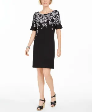 NWT Karen Scott Petite Floral Print Roll Cuff Knit Shirt Dress. 100082293PT PP