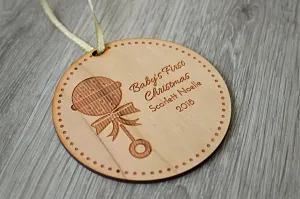 Personalized Baby's First Christmas Wood Ornament