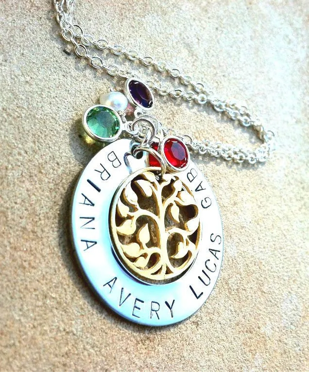 Personalized Hand Stamped Necklace, Personalized Tree of Life Necklace, Personalized Mom Necklace, Mothers Day, natashaloha