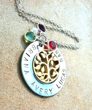 Personalized Hand Stamped Necklace, Personalized Tree of Life Necklace, Personalized Mom Necklace, Mothers Day, natashaloha