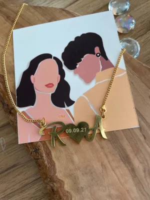 Personalized Heart Charm Necklace With 2 Custom Letters And An Engraved Date
