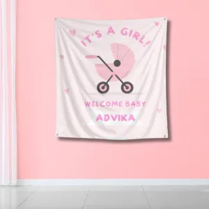 Personalized Its a Baby Girl Tapestry | Welcome Baby Girl Party Decor