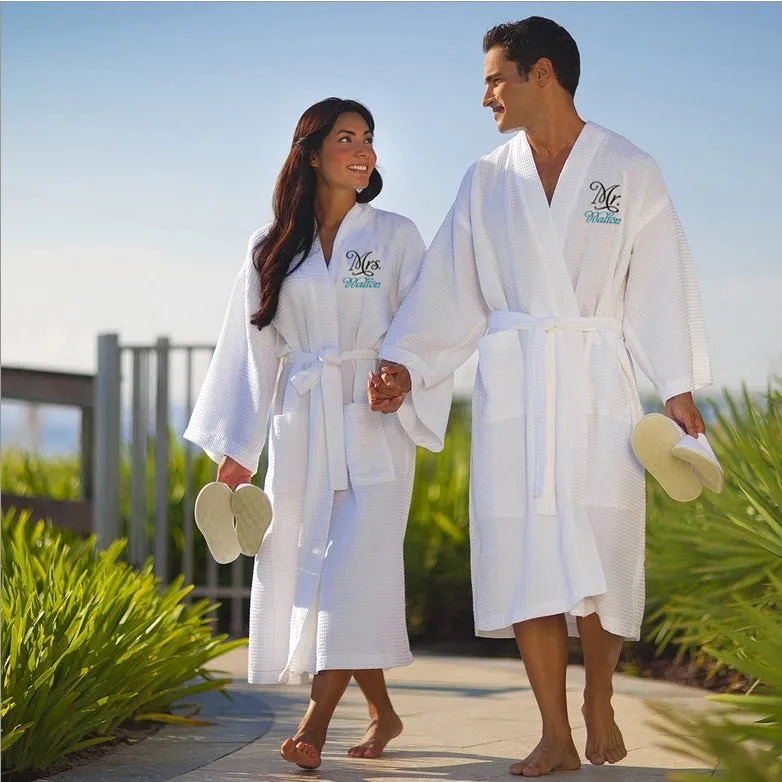 Personalized Mr. and Mrs. Waffle Weave Spa Robe Set