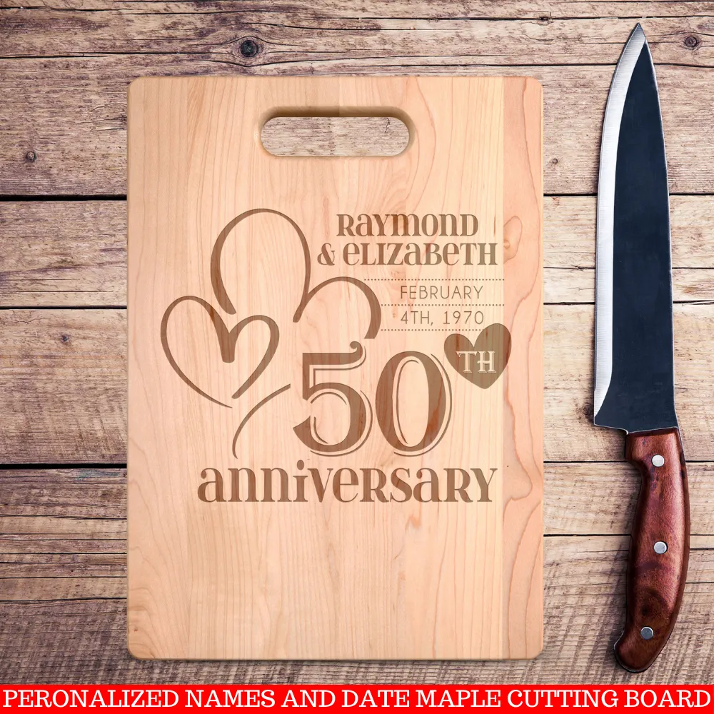 Personalized Names and Date Everything Heart Anniversary Maple Cutting Board