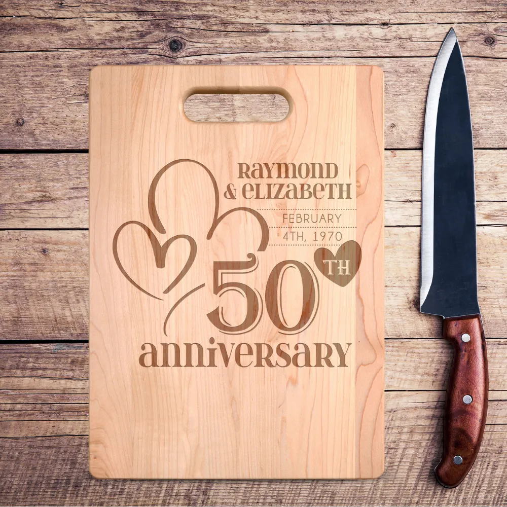 Personalized Names and Date Everything Heart Anniversary Maple Cutting Board