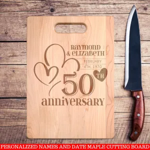 Personalized Names and Date Everything Heart Anniversary Maple Cutting Board