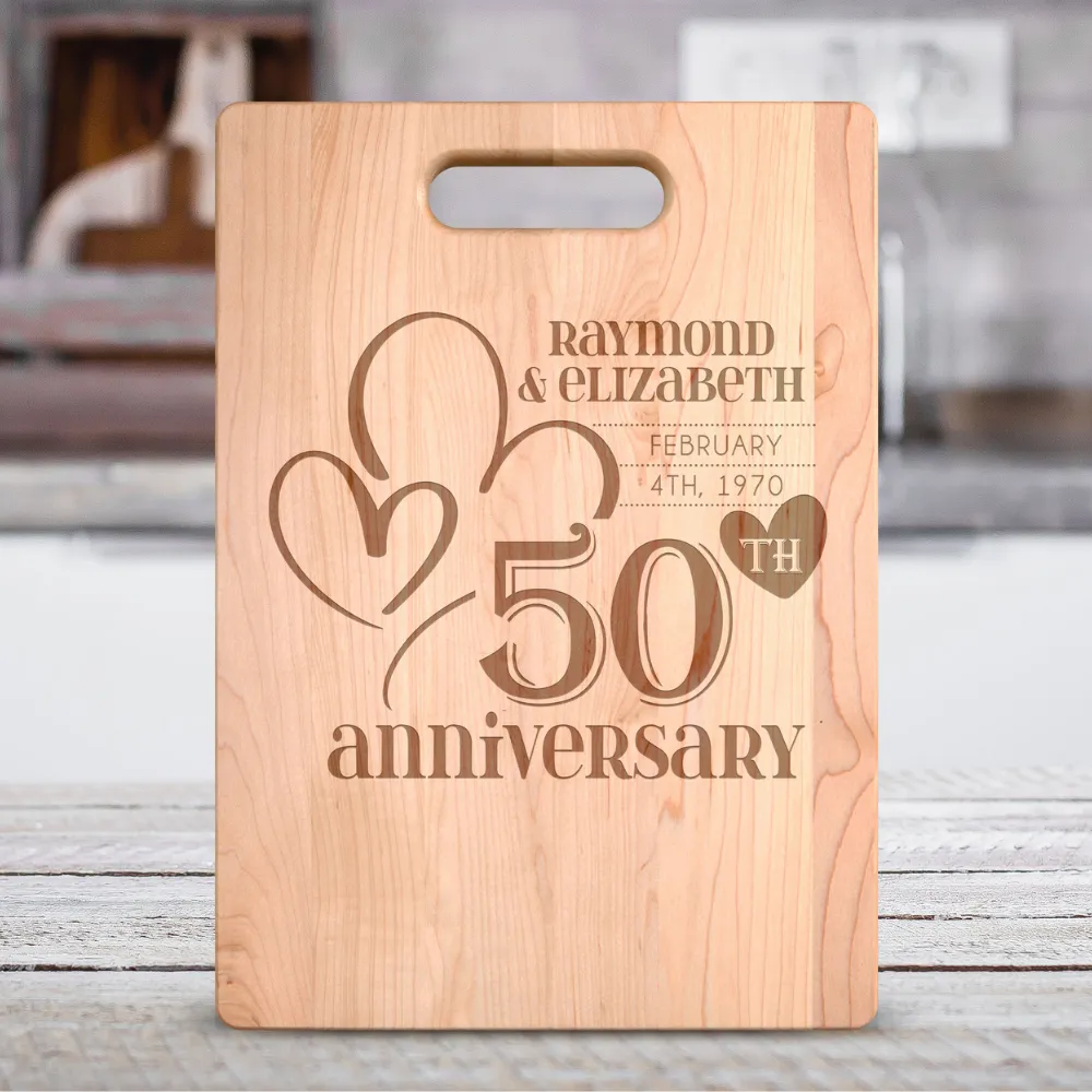 Personalized Names and Date Everything Heart Anniversary Maple Cutting Board