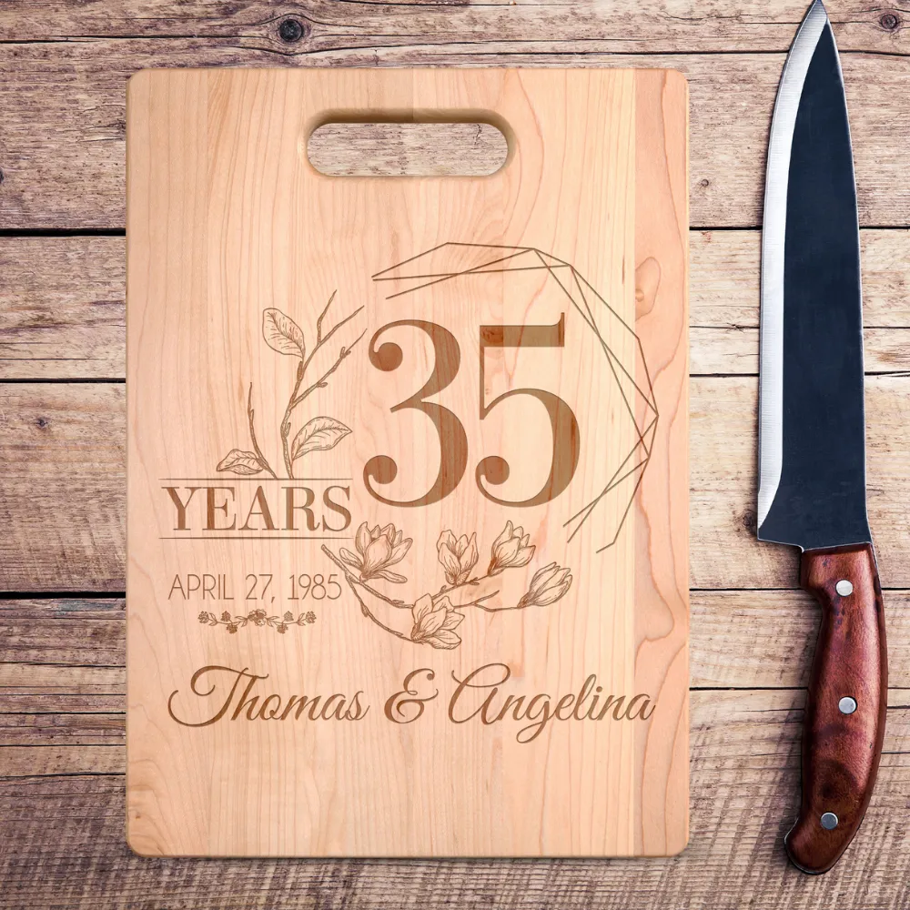 Personalized Names and Date The Years Together Floral Maple Cutting Board