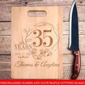 Personalized Names and Date The Years Together Floral Maple Cutting Board
