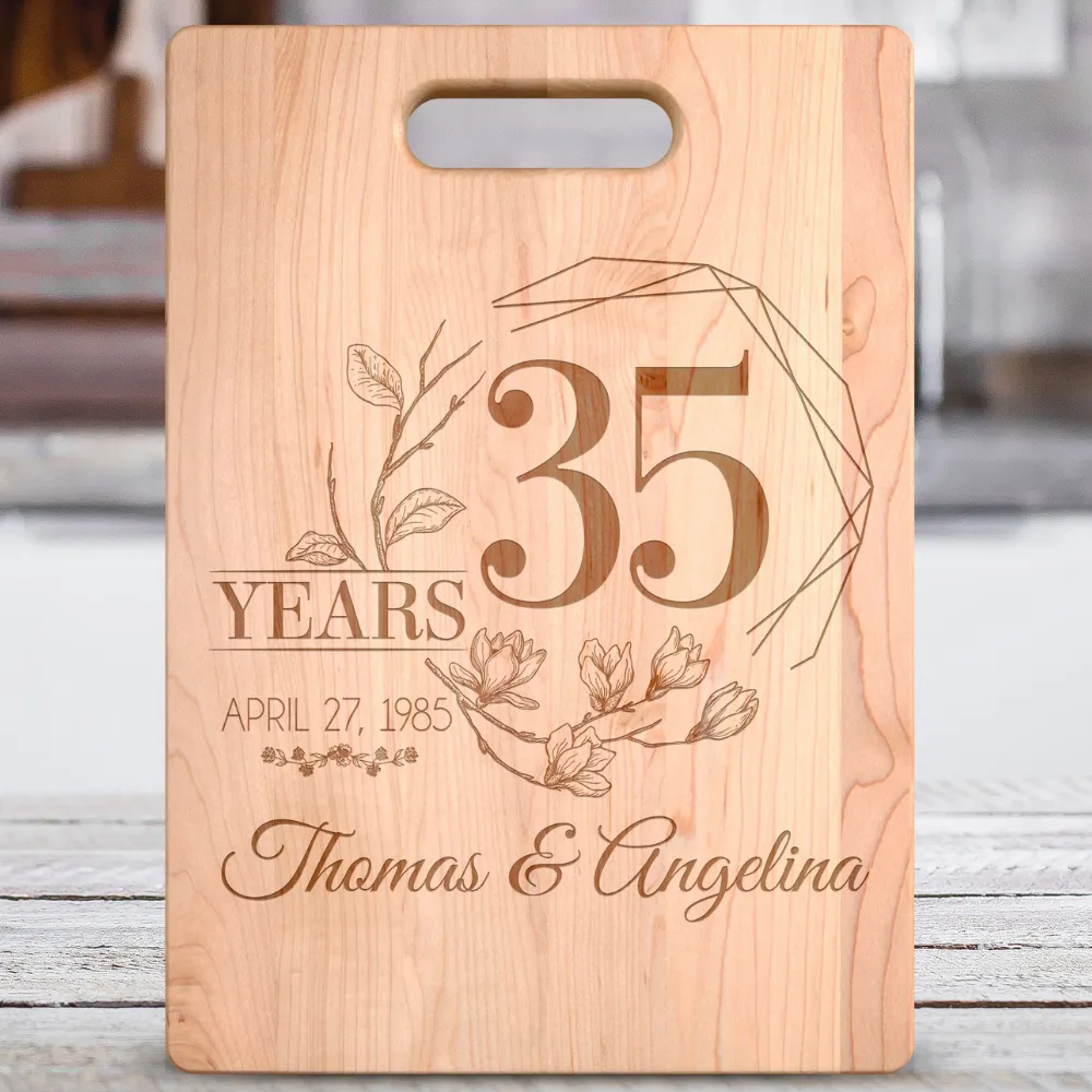 Personalized Names and Date The Years Together Floral Maple Cutting Board