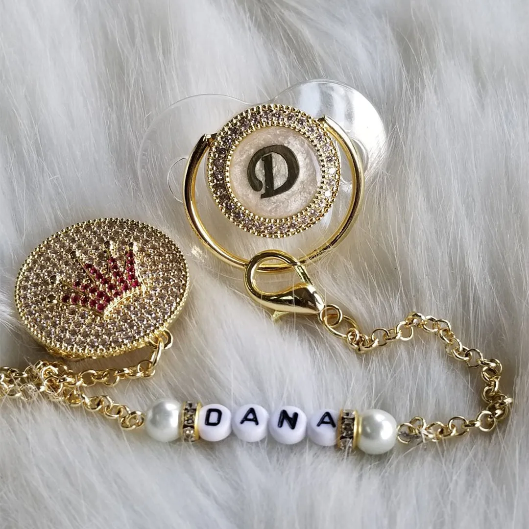 Personalized Pacifier with First Letter of Baby Name with Metal