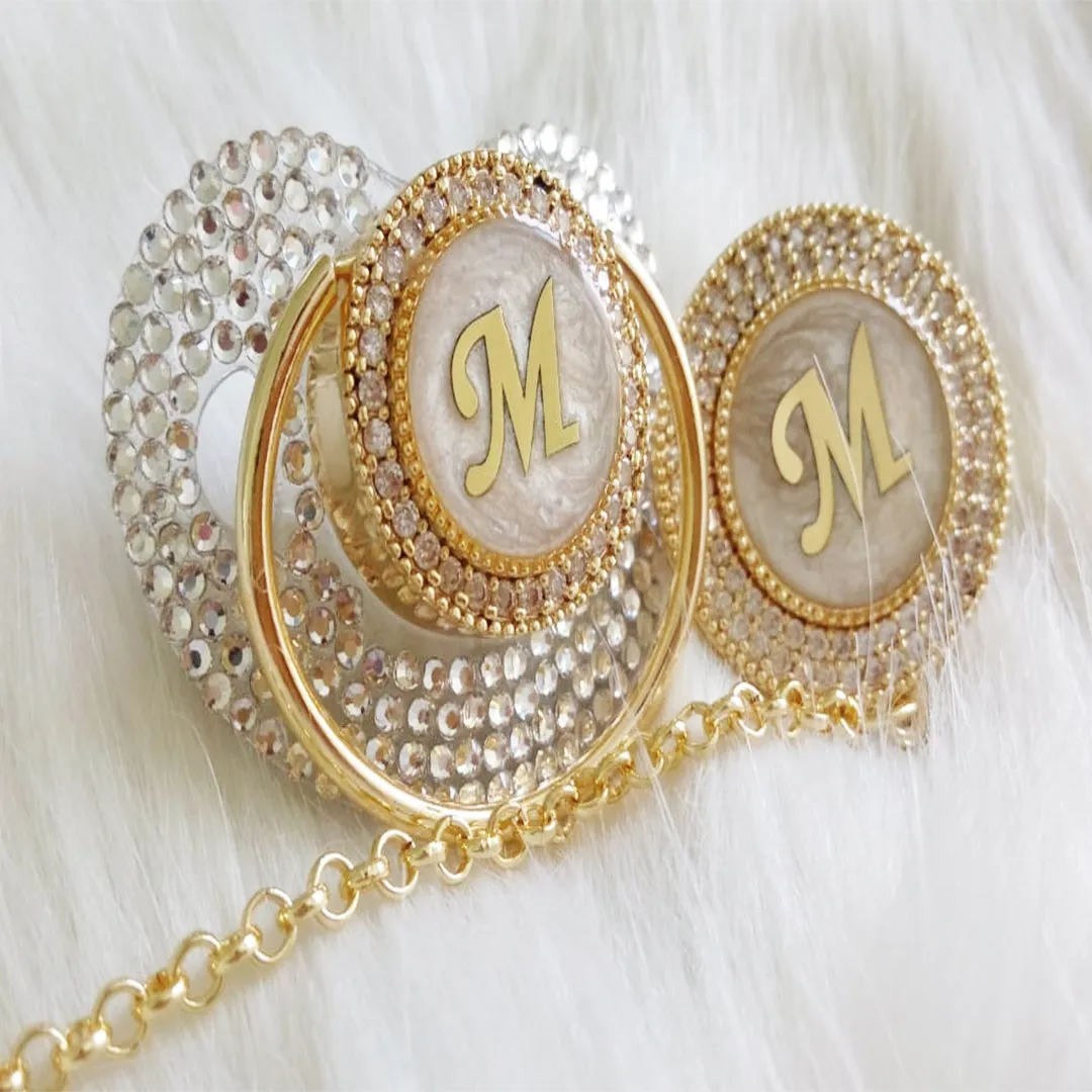 Personalized Pacifier with First Letter of Baby Name with Metal