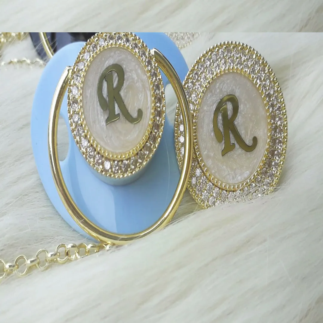 Personalized Pacifier with First Letter of Baby Name with Metal
