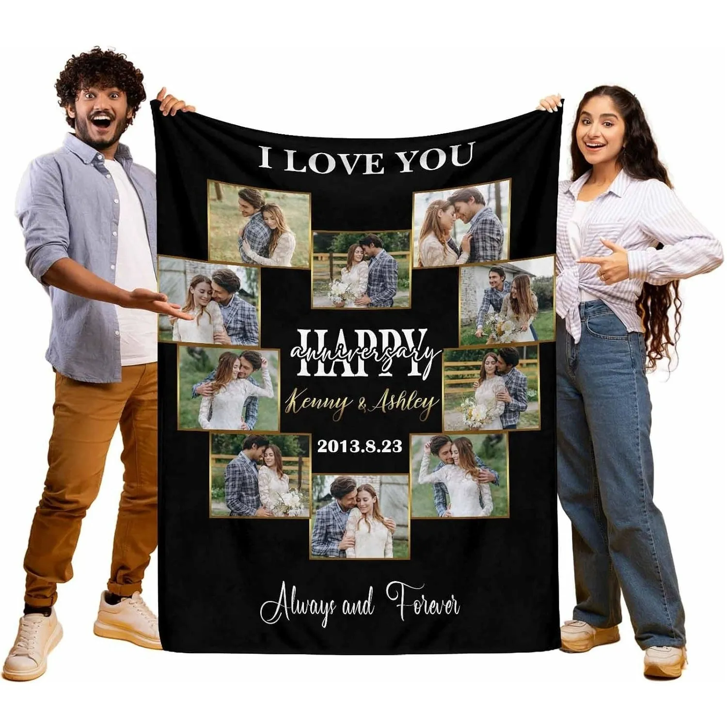 Personalized Photo Collage Anniversary Blanket, Custom Gifts
