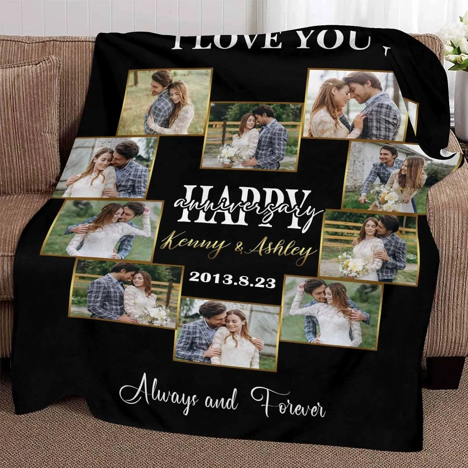 Personalized Photo Collage Anniversary Blanket, Custom Gifts