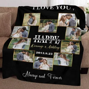 Personalized Photo Collage Anniversary Blanket, Custom Gifts