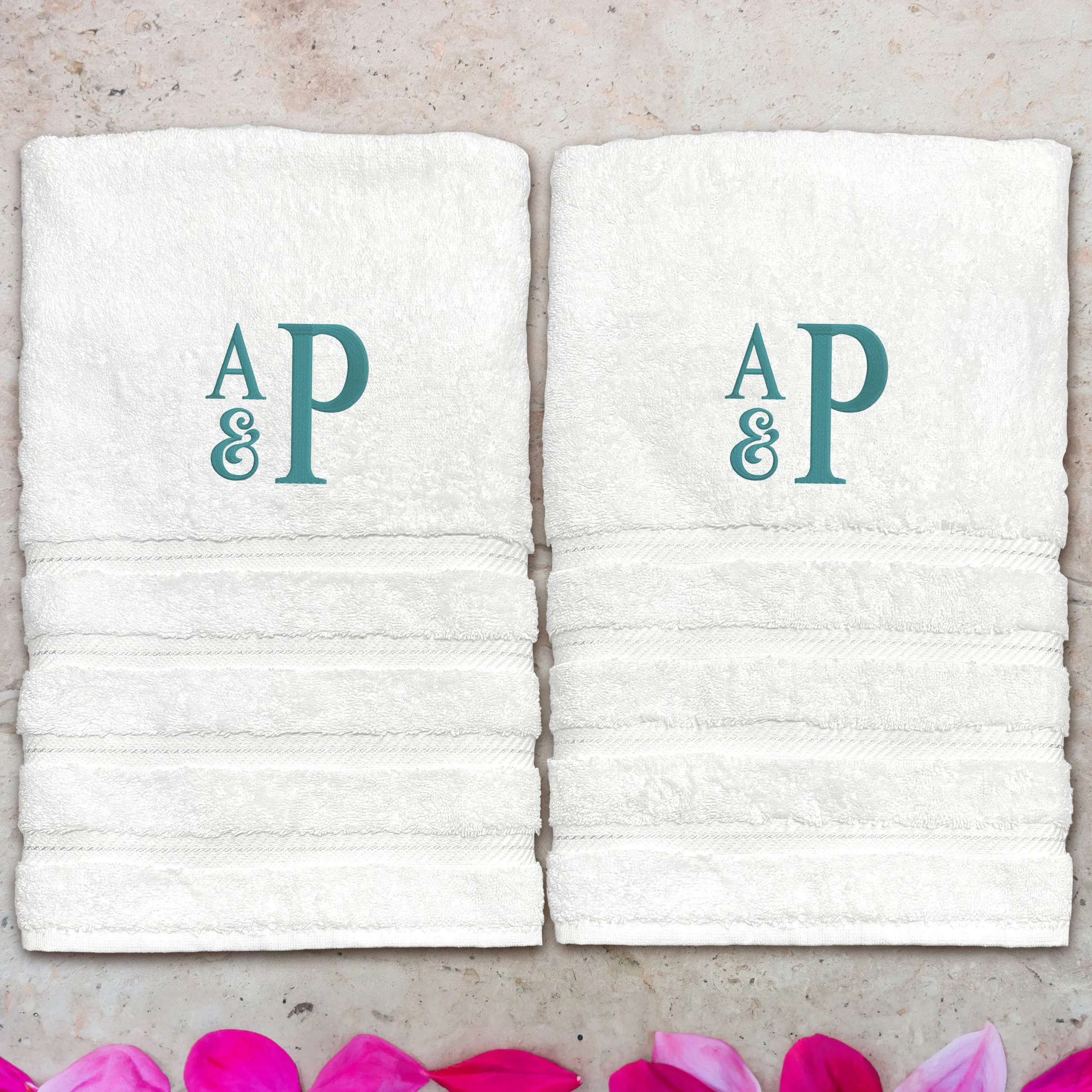Personalized Turkish Luxury Bath Towel - White - Set of 2
