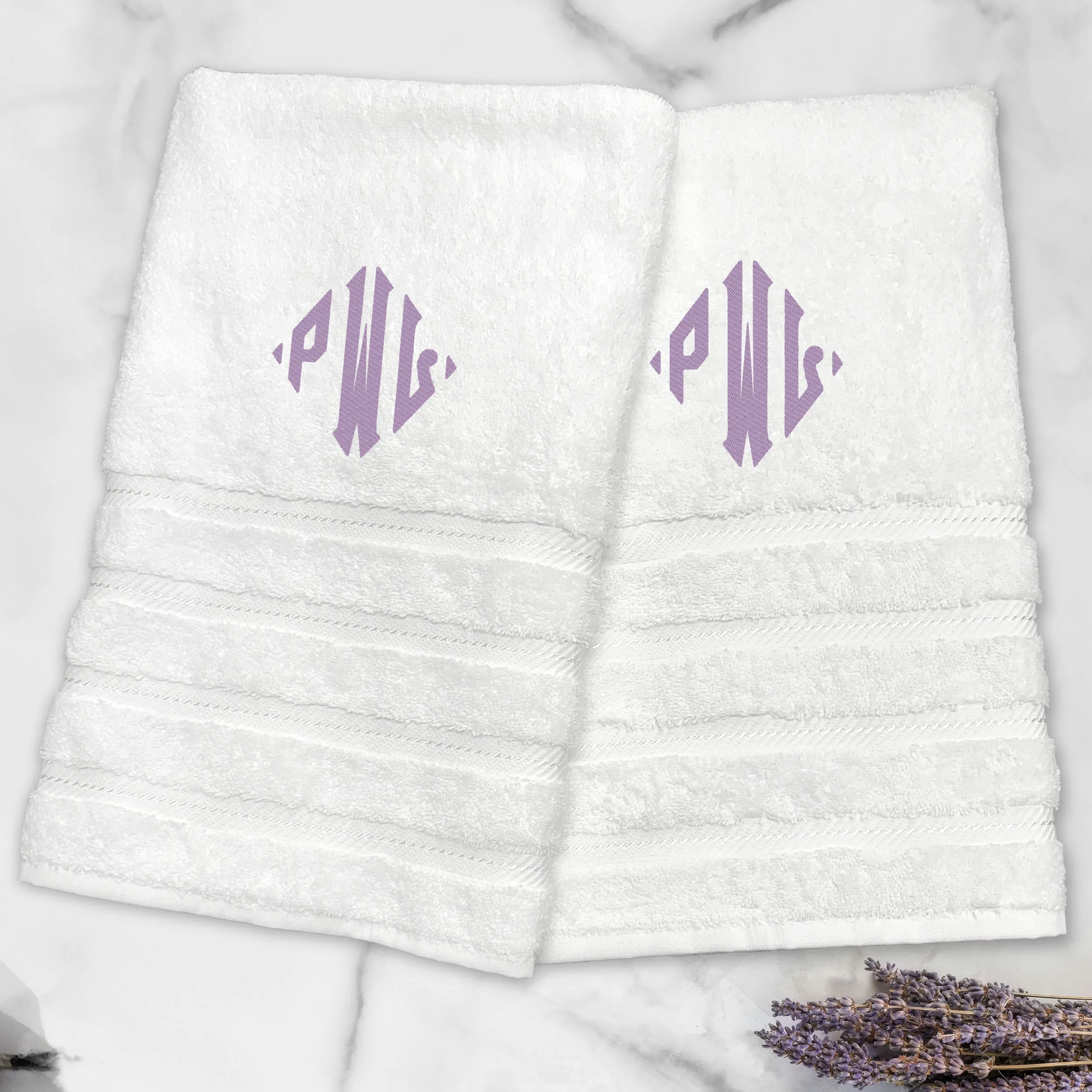 Personalized Turkish Luxury Bath Towel - White - Set of 2