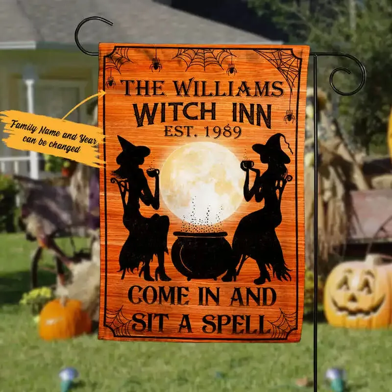 Personalized Witch Halloween Flag