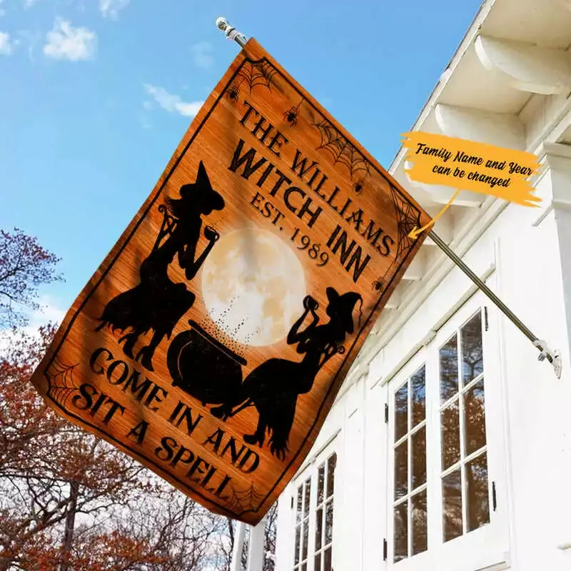 Personalized Witch Halloween Flag