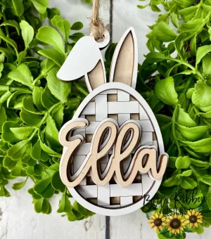 Personalized Wooden Basketweave Look Easter Basket Tag