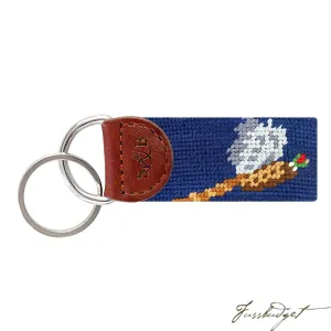 Pheasant (Classic Navy) Needlepoint Key Fob