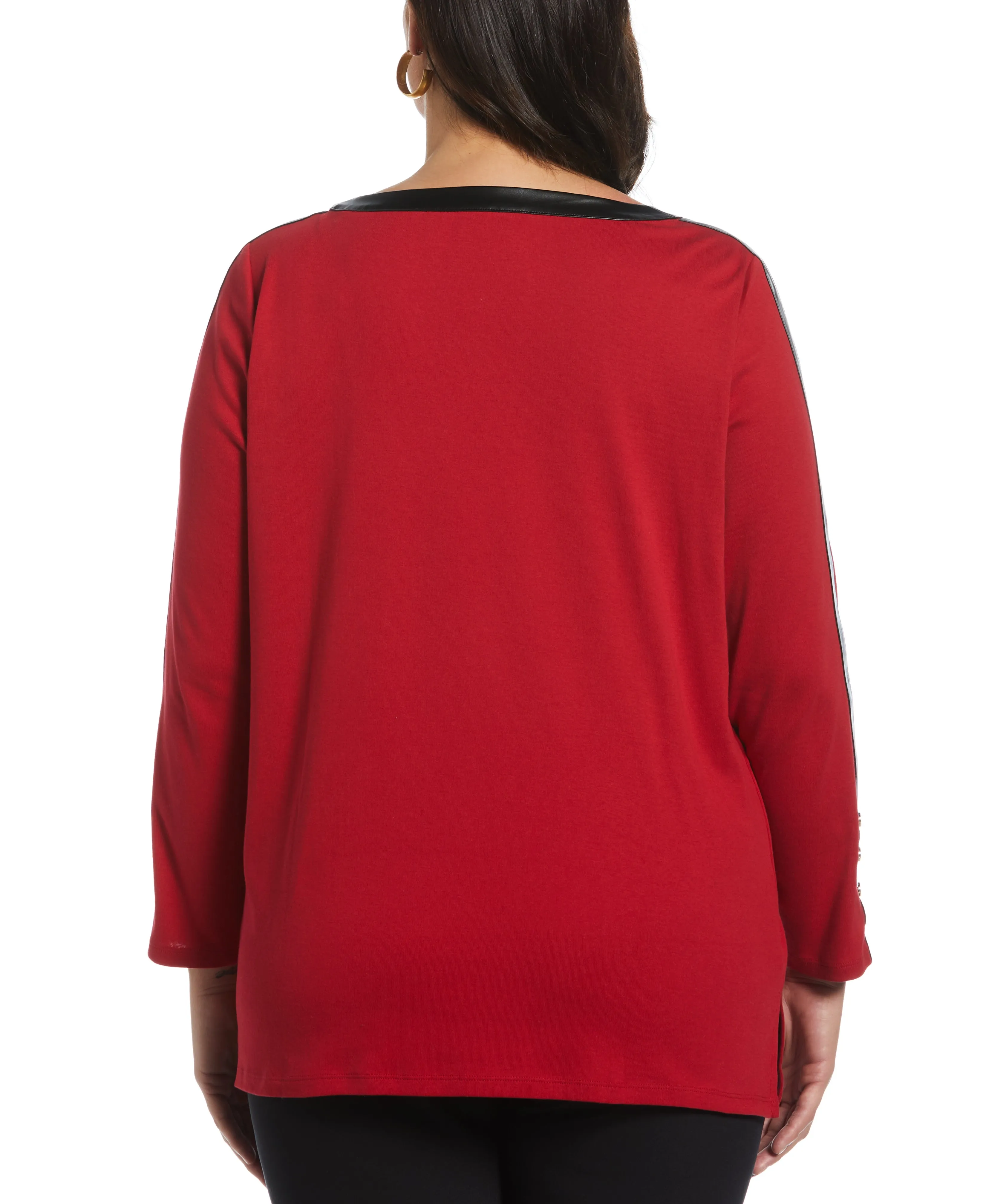 Plus Size Ribbed PU Trim Tunic Top
