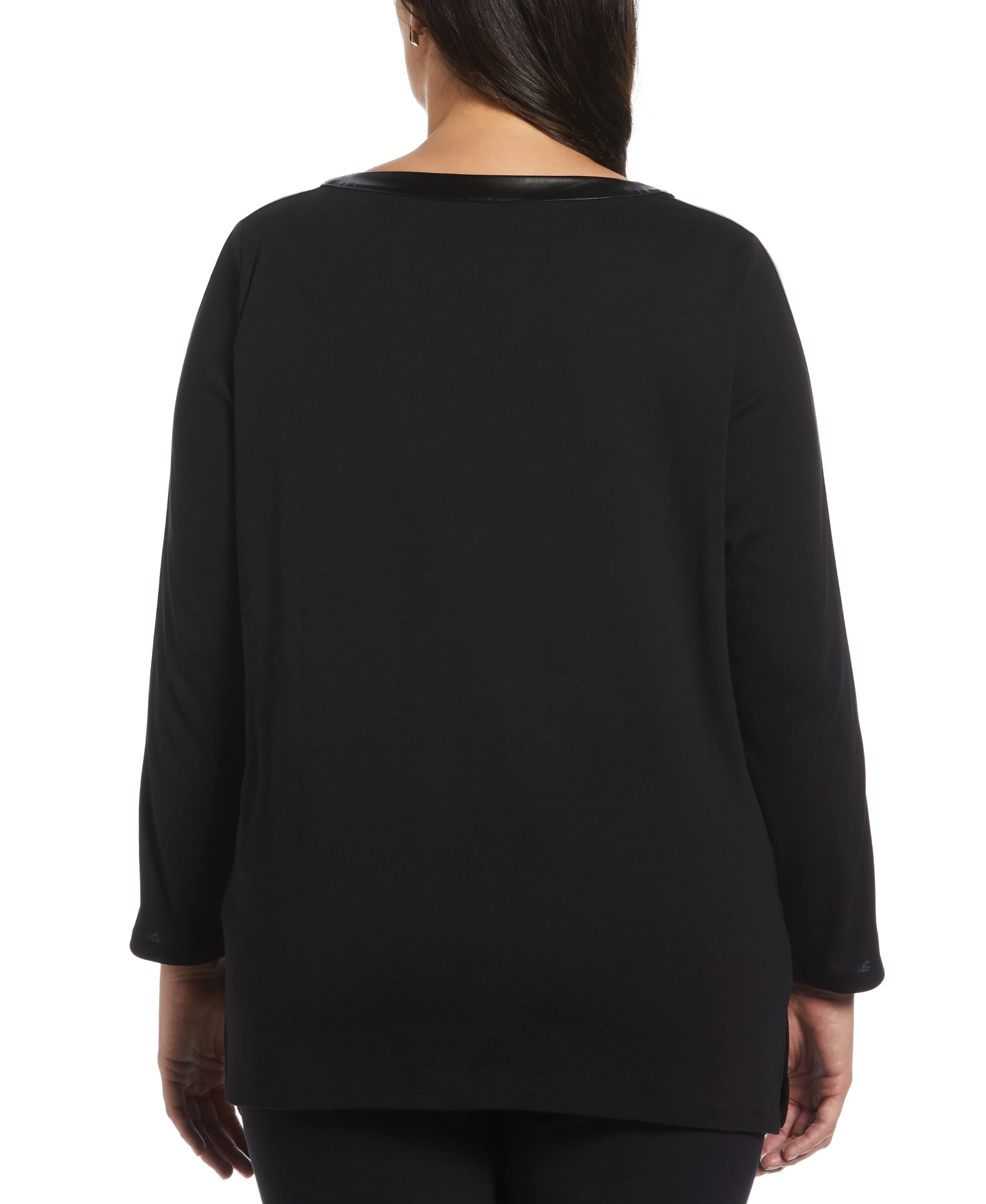 Plus Size Ribbed PU Trim Tunic Top