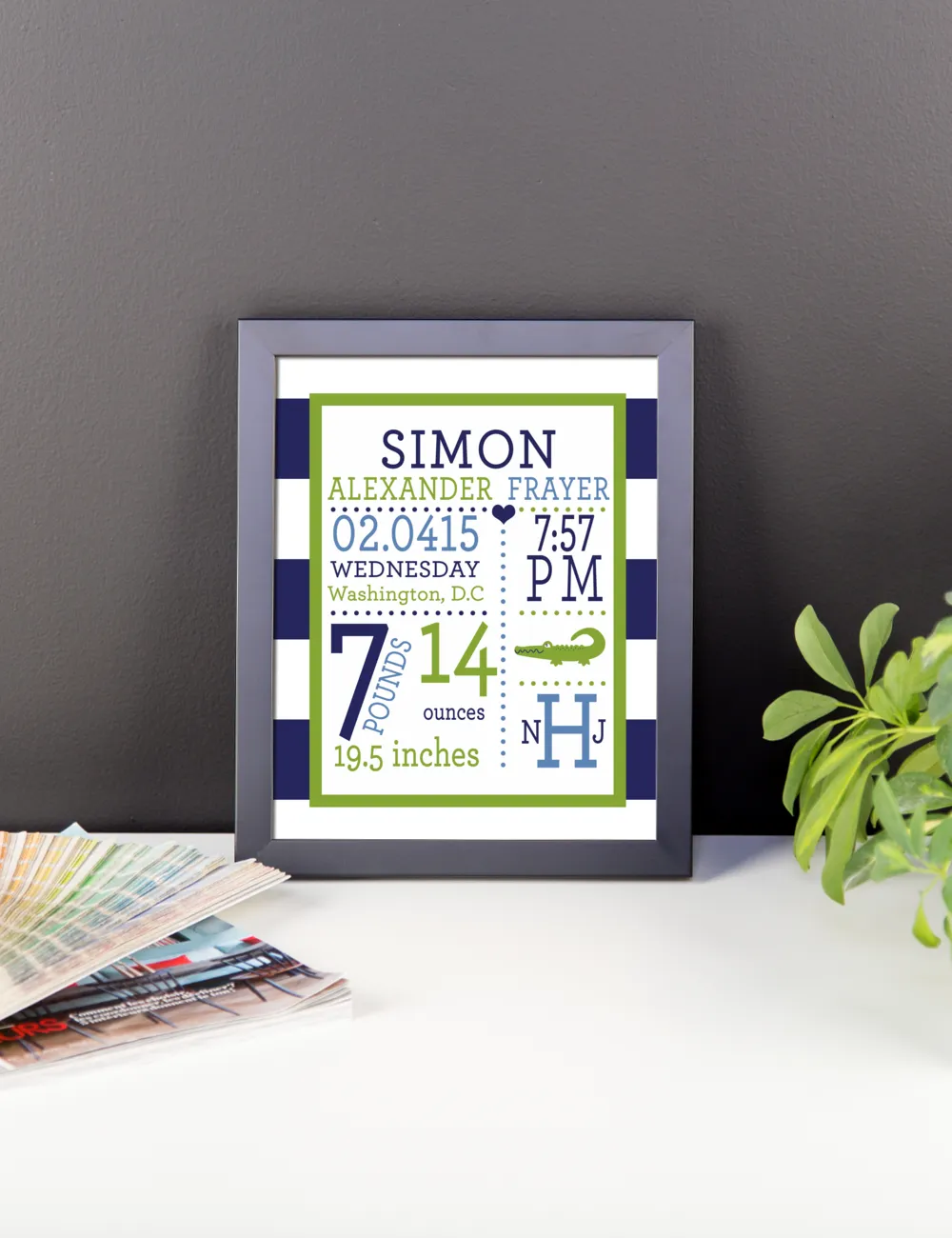Preppy Alligator Baby Birth Stats Nursery Wall Art