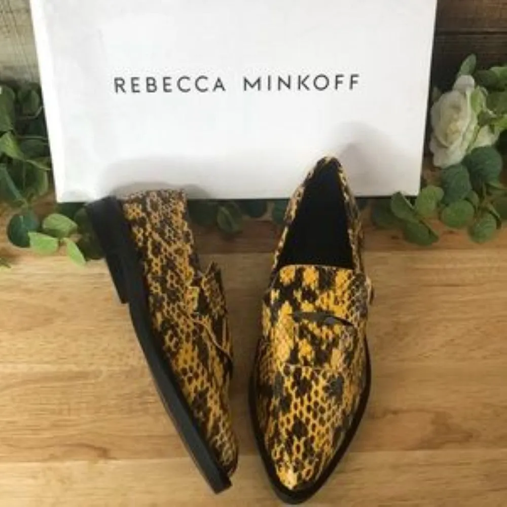 Rebecca Minkoff Pacey Snake-Embossed Pointed-Toe Loafers Yellow Size 7.5