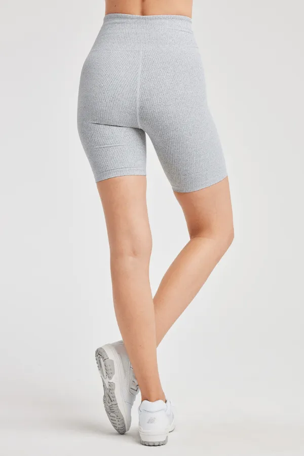Ribbed V Waist Biker Short - Heather Grey