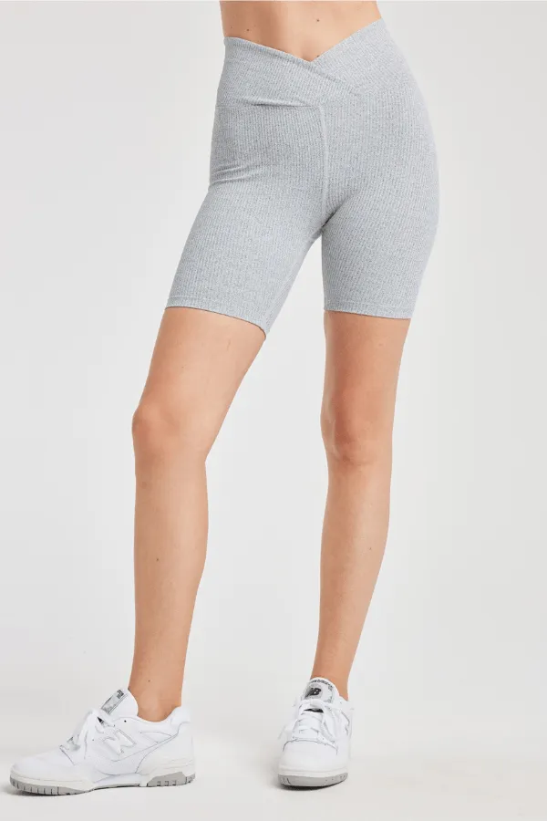 Ribbed V Waist Biker Short - Heather Grey