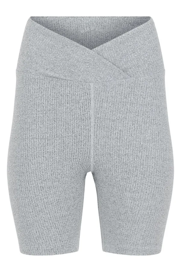 Ribbed V Waist Biker Short - Heather Grey