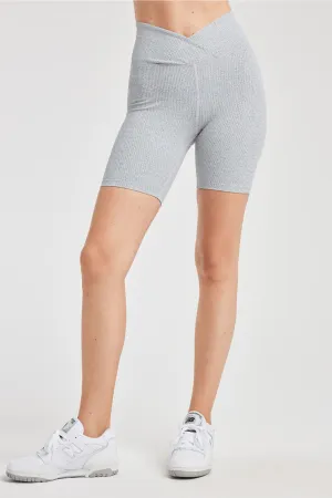 Ribbed V Waist Biker Short - Heather Grey