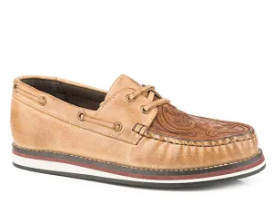ROPER WOMENS FOOTWEAR MOCCASIN LACE UP LEATHER & RUBBER SOLE                               TAN POLISHABLE LEATHER
