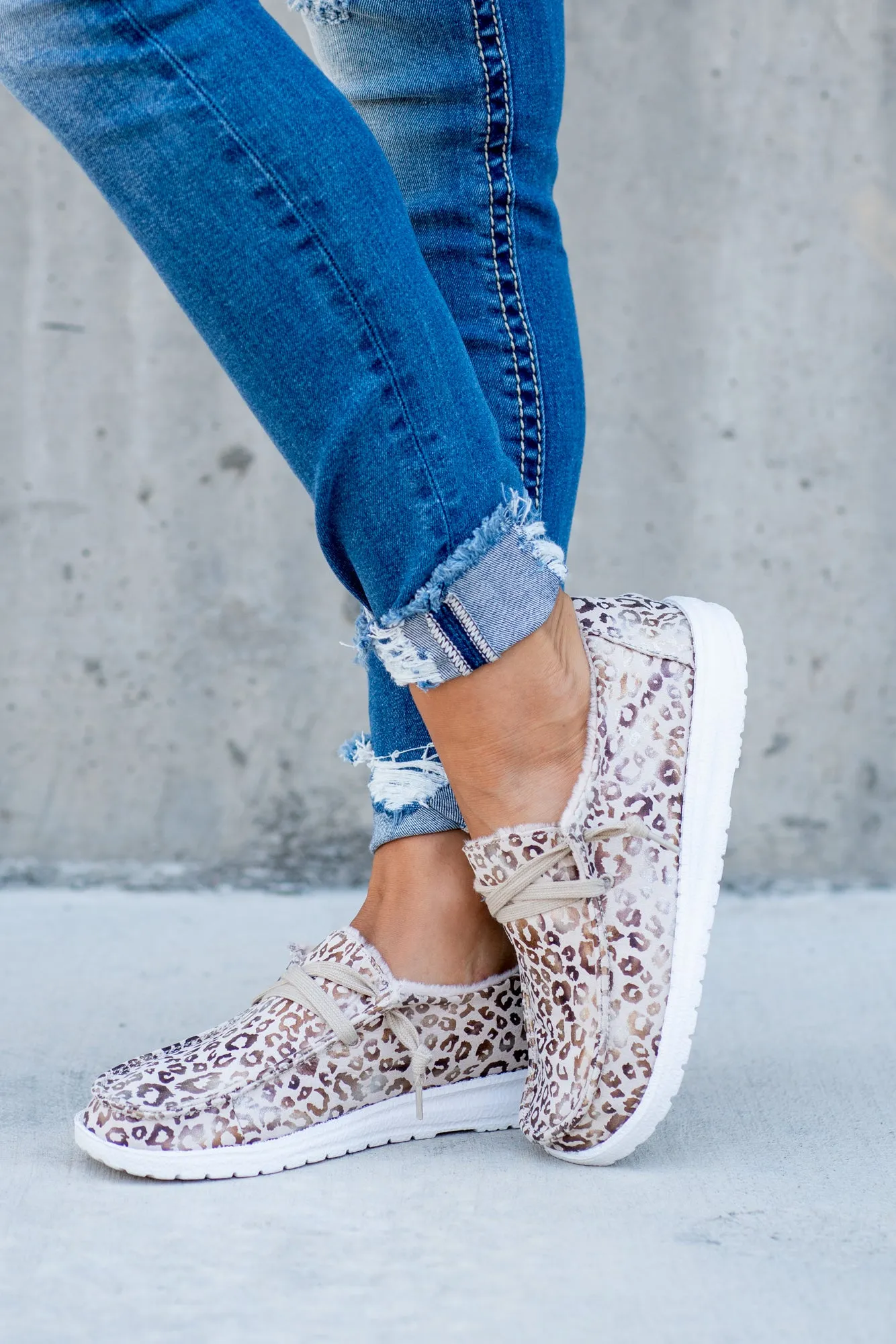Safari Boat Shoe Sneakers Leopard Print - Cream
