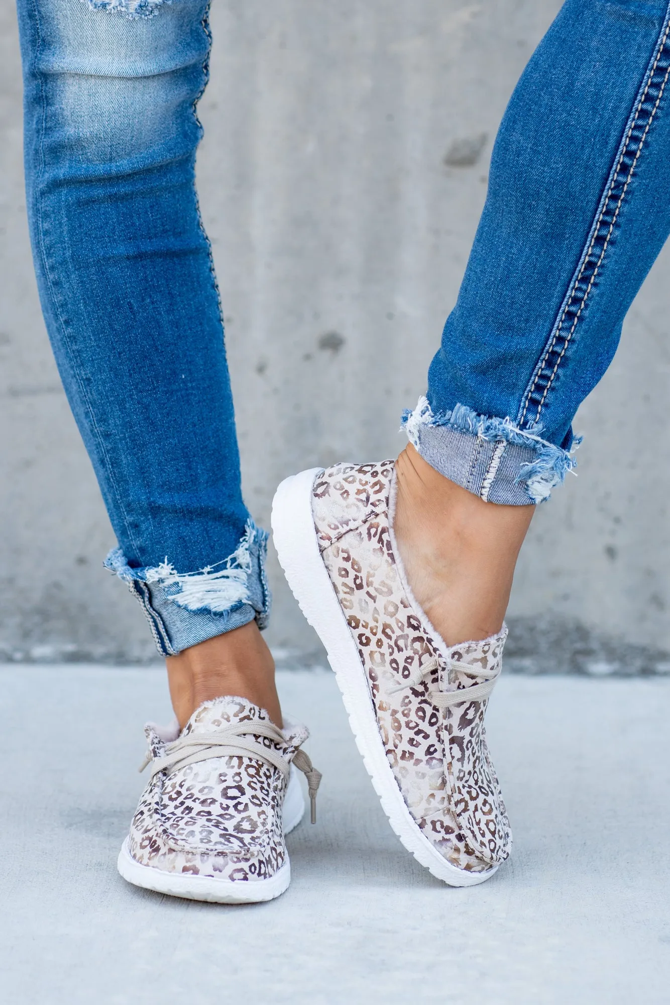 Safari Boat Shoe Sneakers Leopard Print - Cream