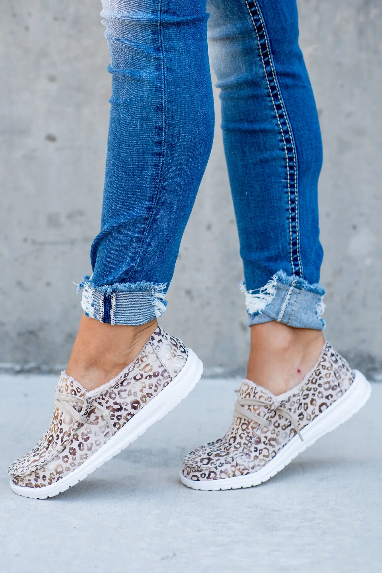 Safari Boat Shoe Sneakers Leopard Print - Cream