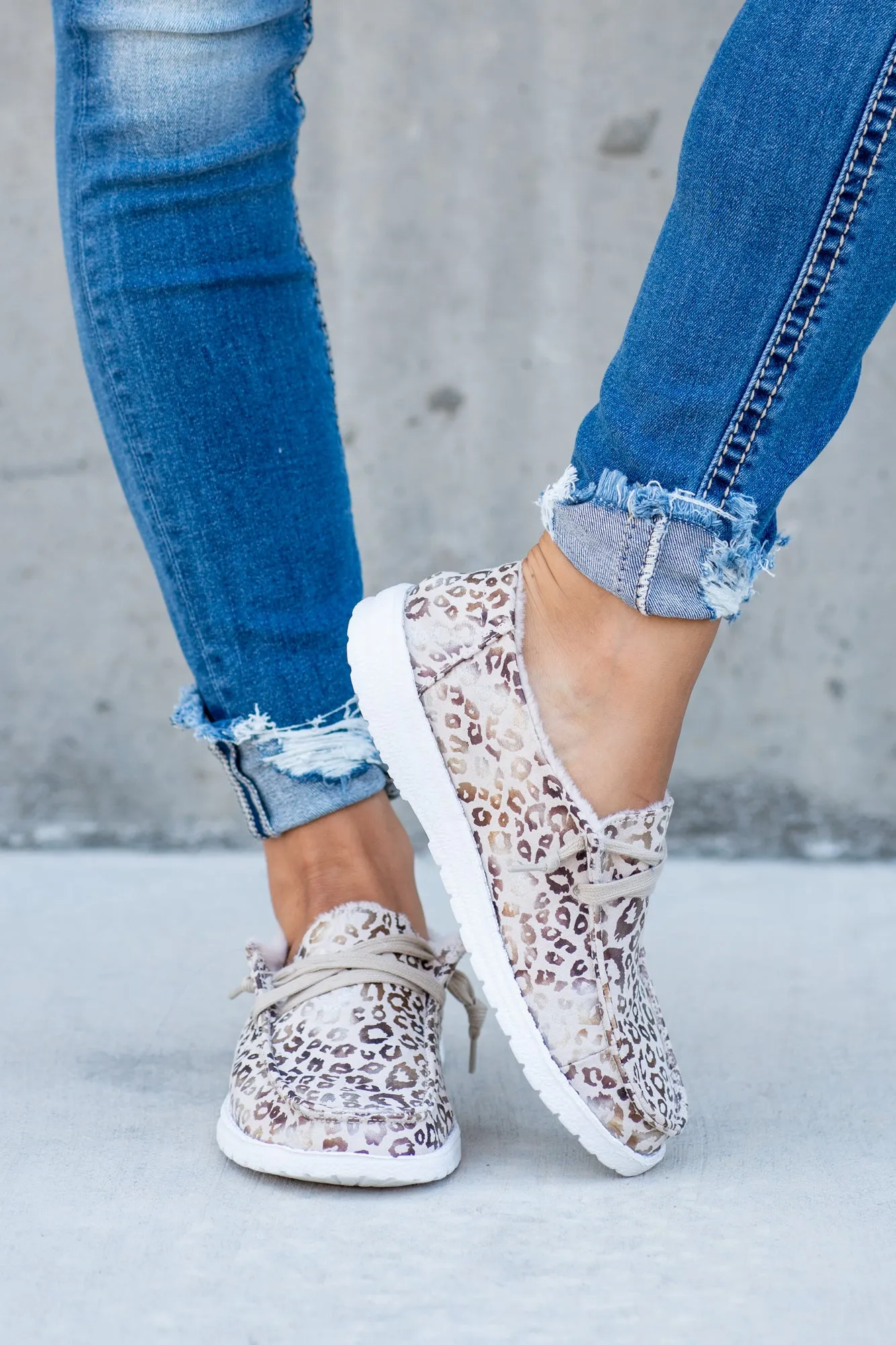 Safari Boat Shoe Sneakers Leopard Print - Cream