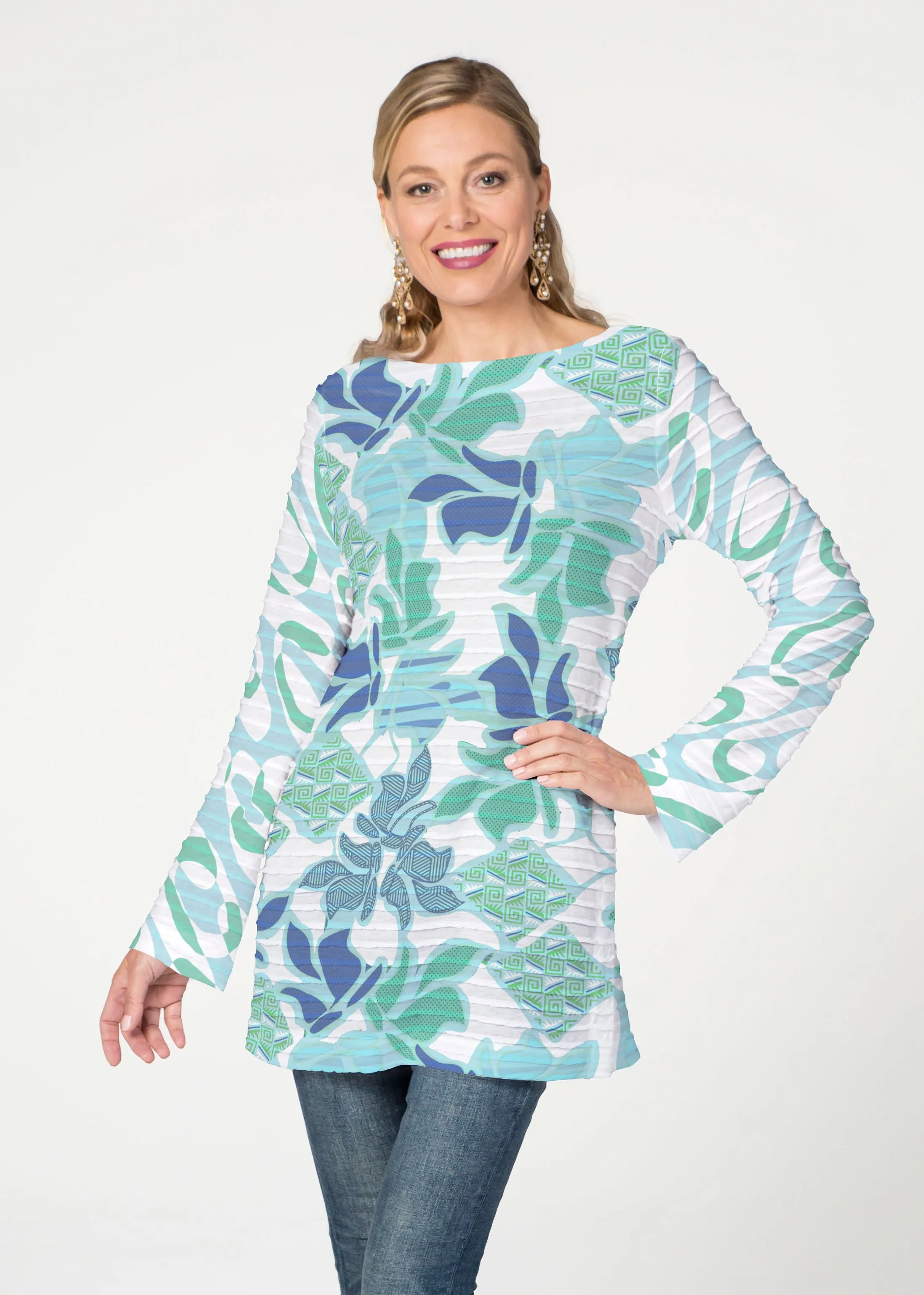 Sail Blue (8087) ~ Banded Boatneck Tunic