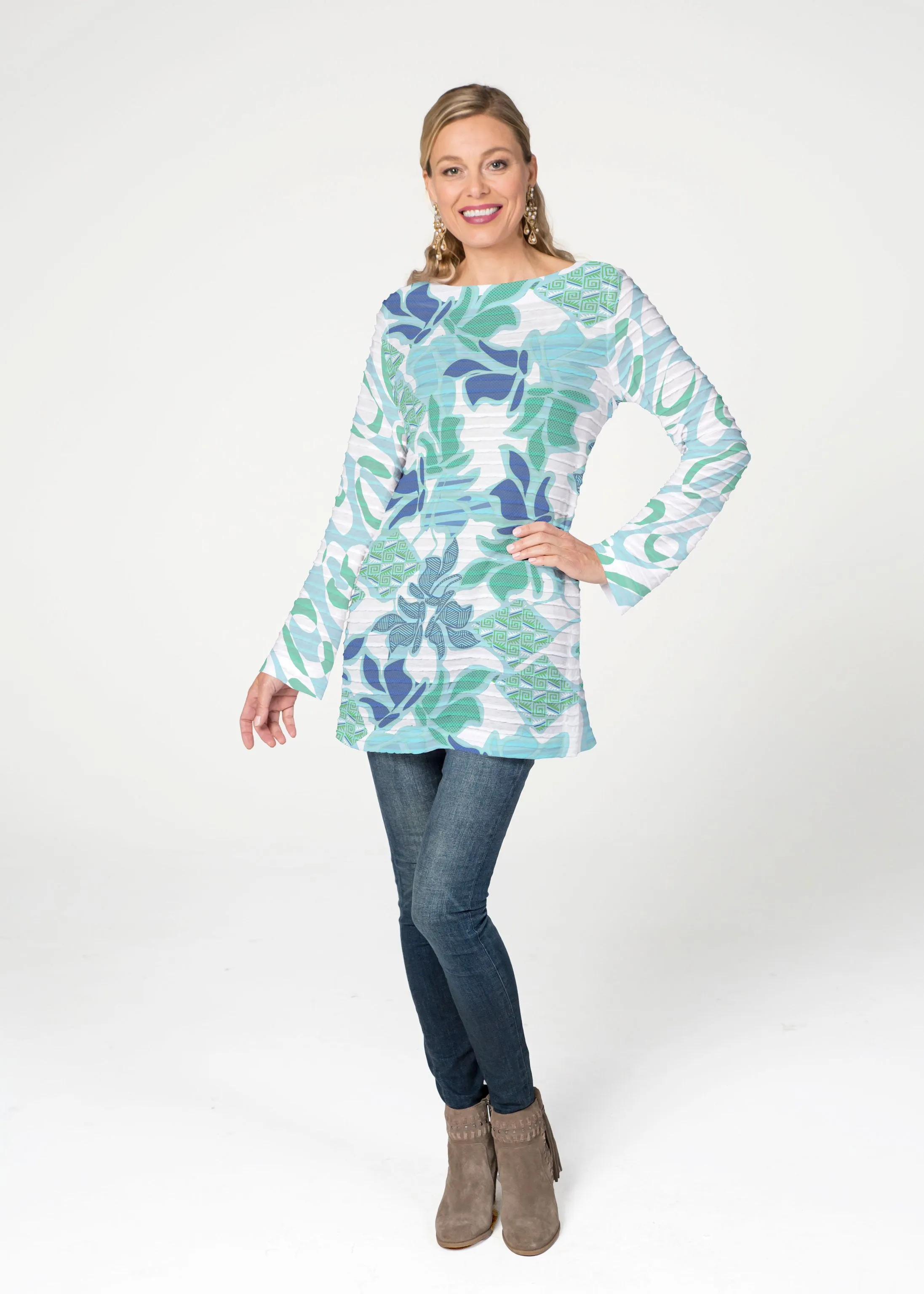Sail Blue (8087) ~ Banded Boatneck Tunic