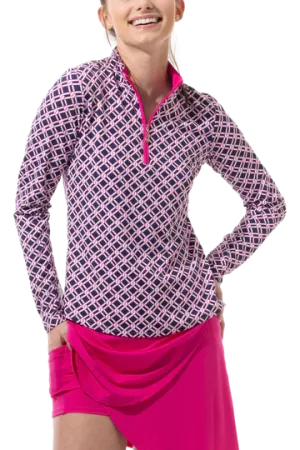 SanSoleil   SolTek  Lux L/S  Print Mock 900621- Pinnacle Navy/ Fuchisa