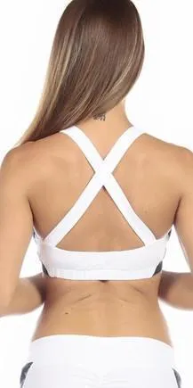 Sexy Seaman Criss Cross Athletic Navy Blue Sports Bra Top - White/Blue
