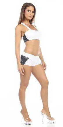 Sexy Seaman Criss Cross Athletic Navy Blue Sports Bra Top - White/Blue