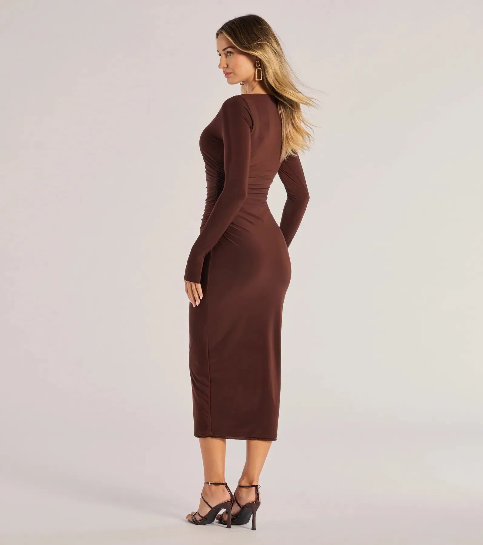 Sleek Vibes Long Sleeve Ruched Midi Dress