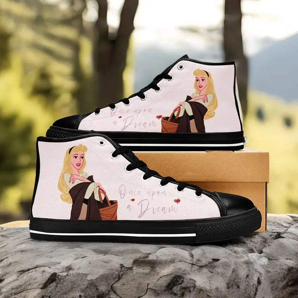 Sleeping Beauty Princess Aurora Shoes High Top Sneakers for Kids and Adults