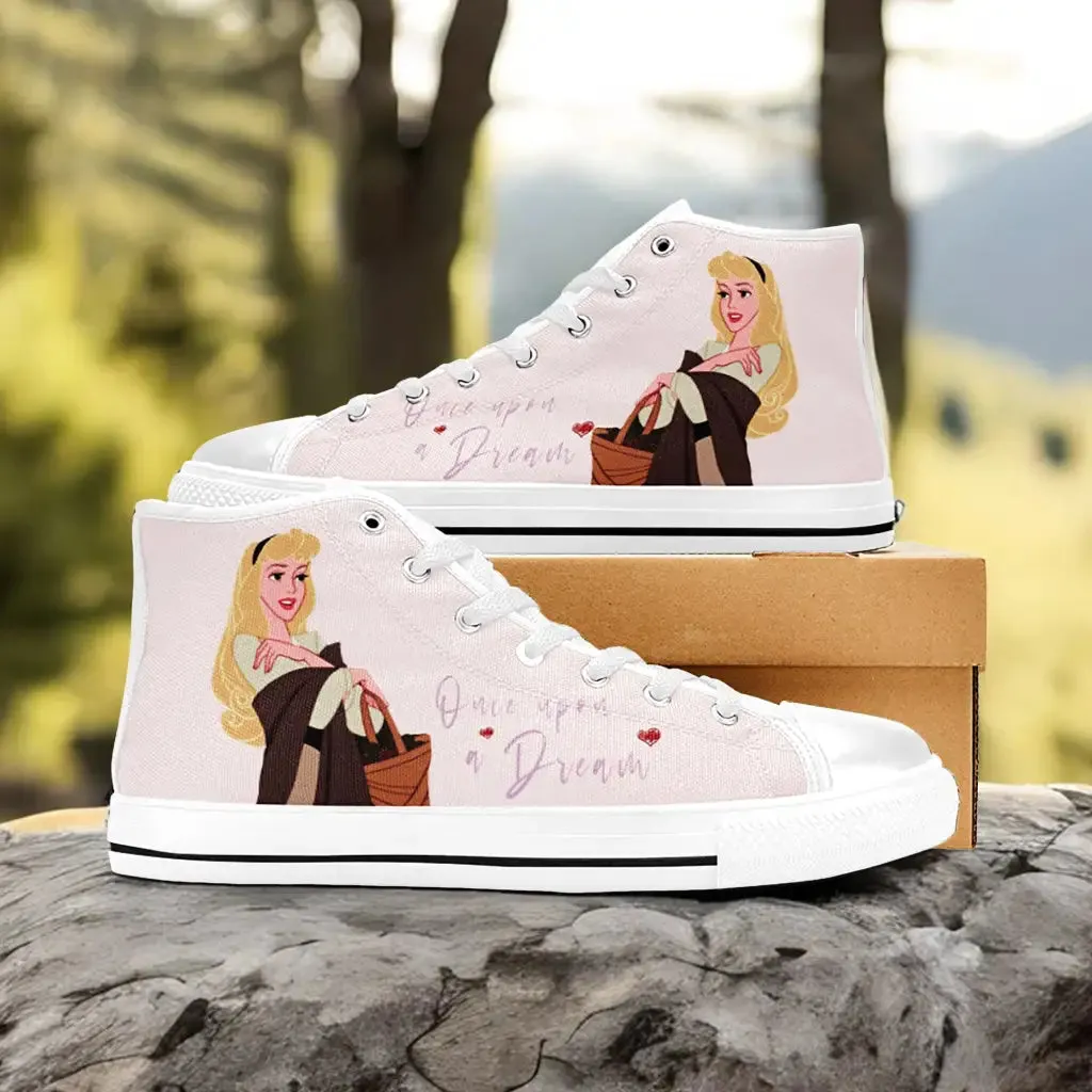 Sleeping Beauty Princess Aurora Shoes High Top Sneakers for Kids and Adults